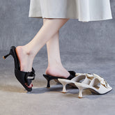 Women Leather Stylish Bowknot Heel Sandals Newgew Shoes